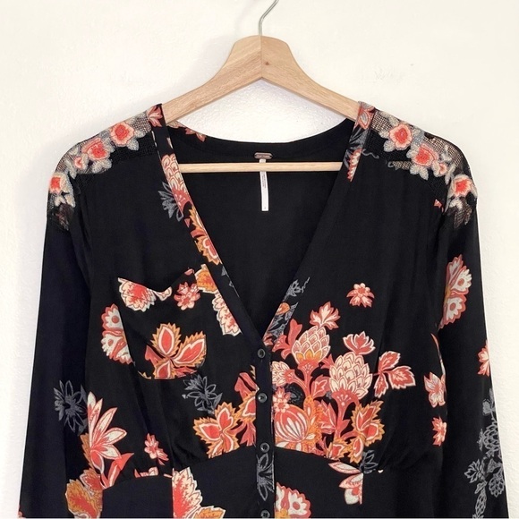 Free People Miranda Floral Button Front Midi Dress Black Combo 2 - Picture 7 of 16